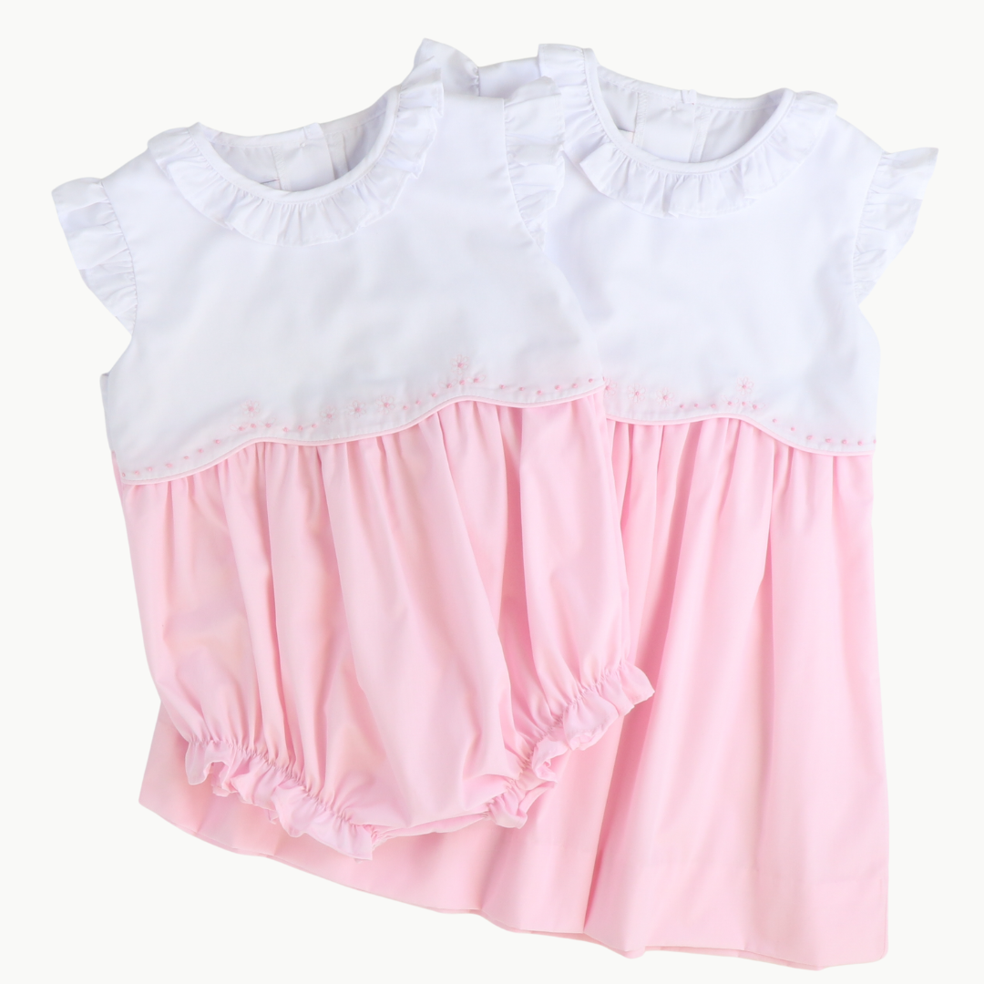 Embroidered Ruffle Girl Bubble - Light Pink - Stellybelly