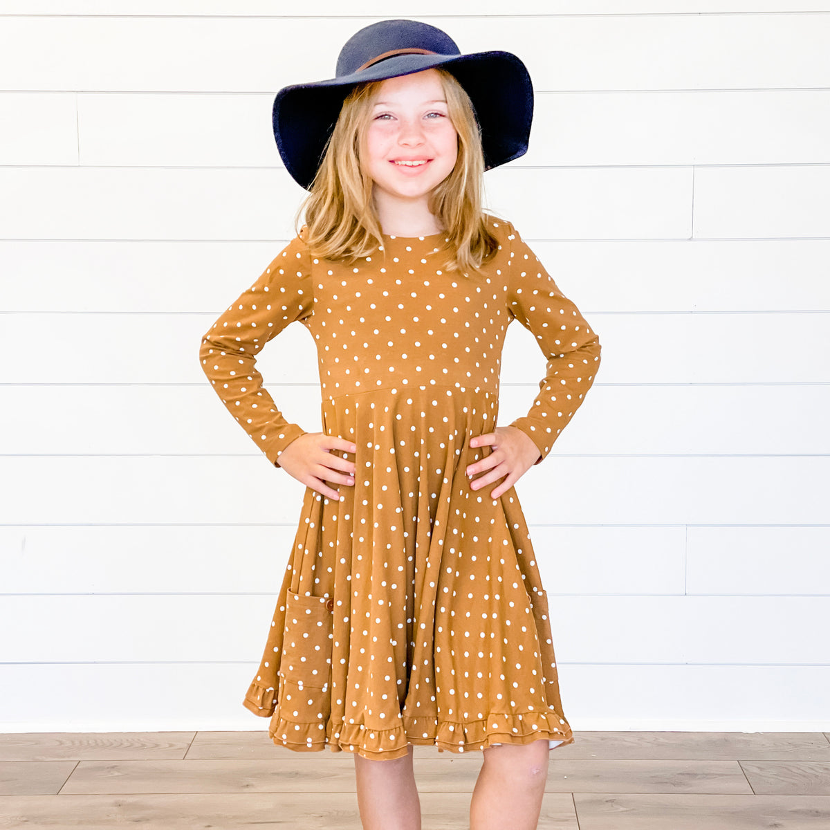 Polka Dot Twirl Knit Dress - Cinnamon - Stellybelly