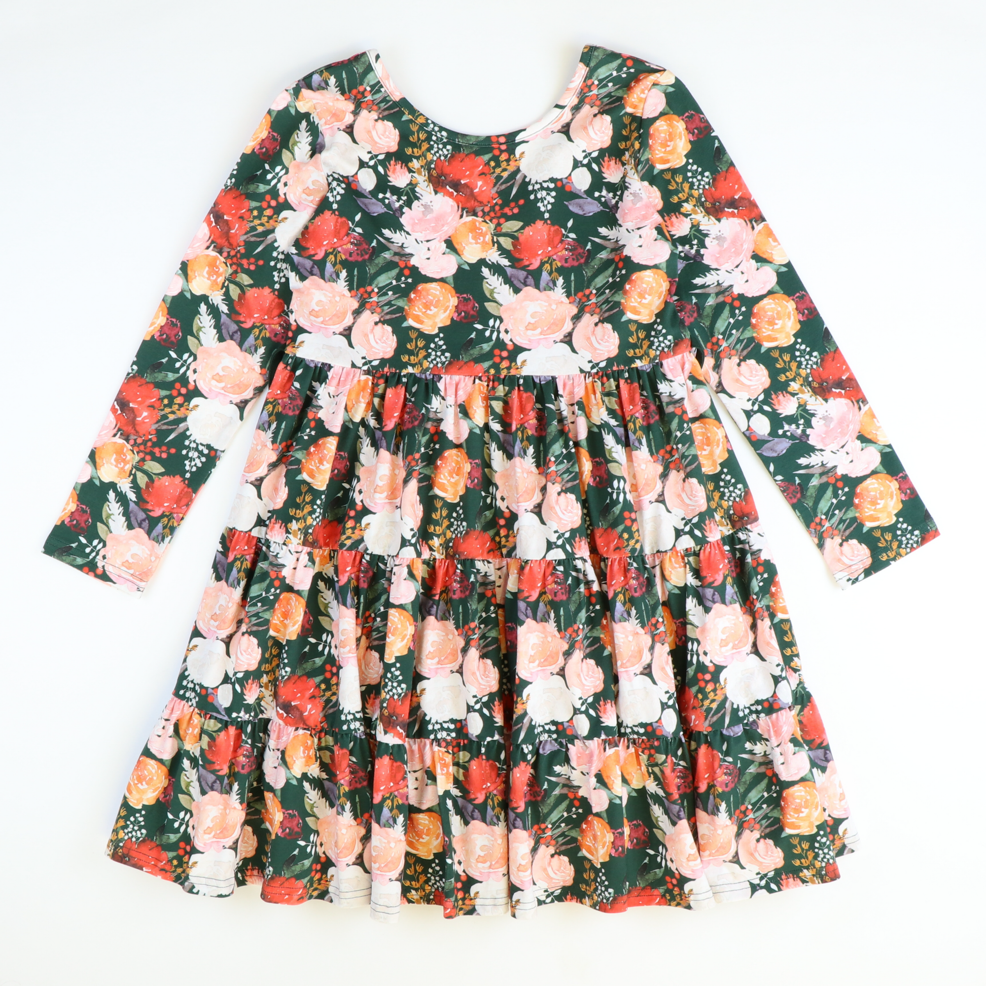 Floral Tiered Dress - Hunter Green - Stellybelly