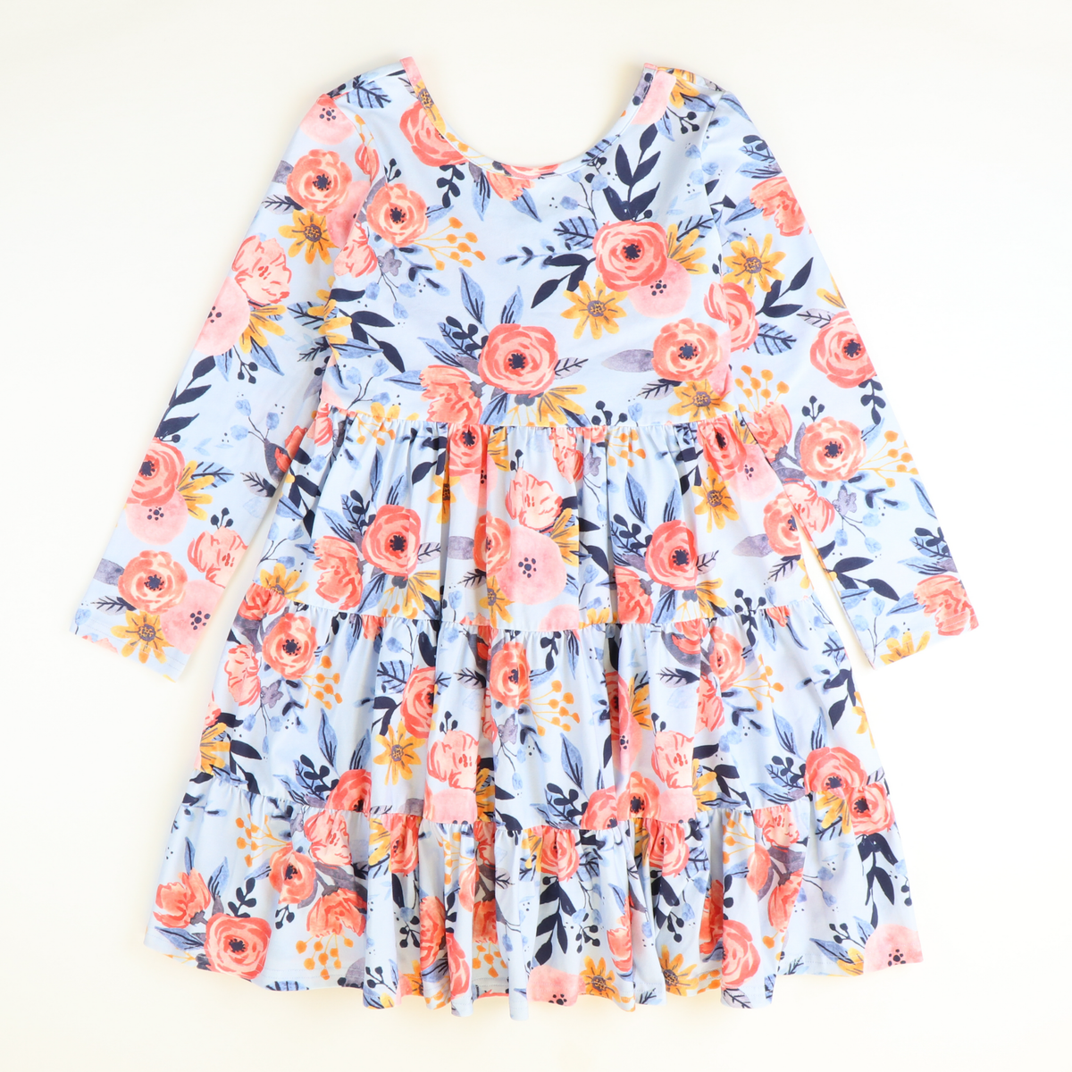 Floral Tiered Dress - Light Blue - Stellybelly