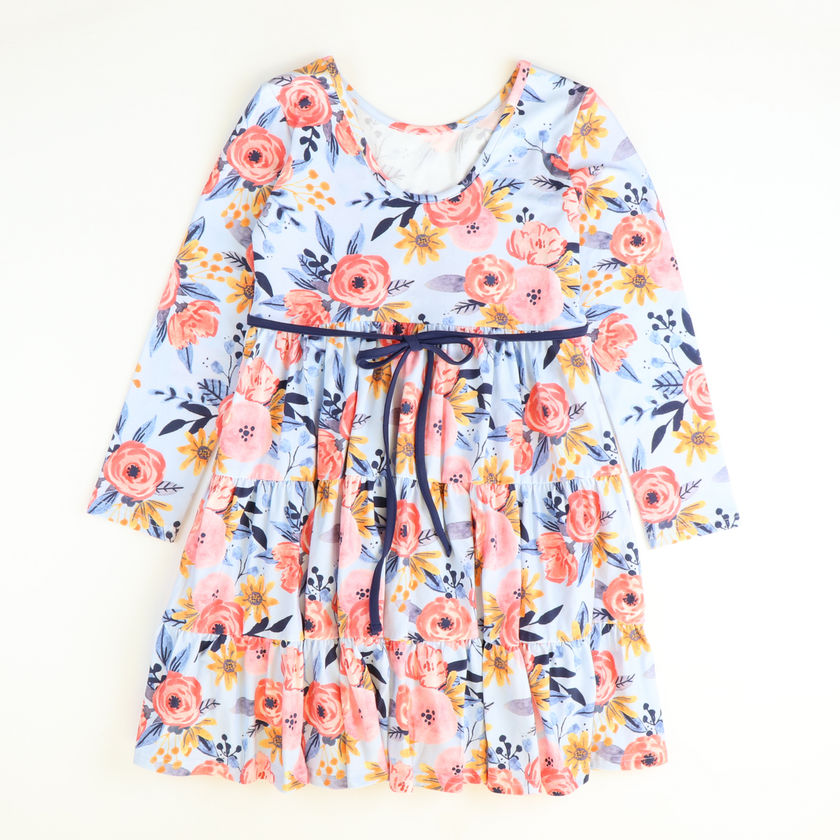 Floral Tiered Dress - Light Blue - Stellybelly