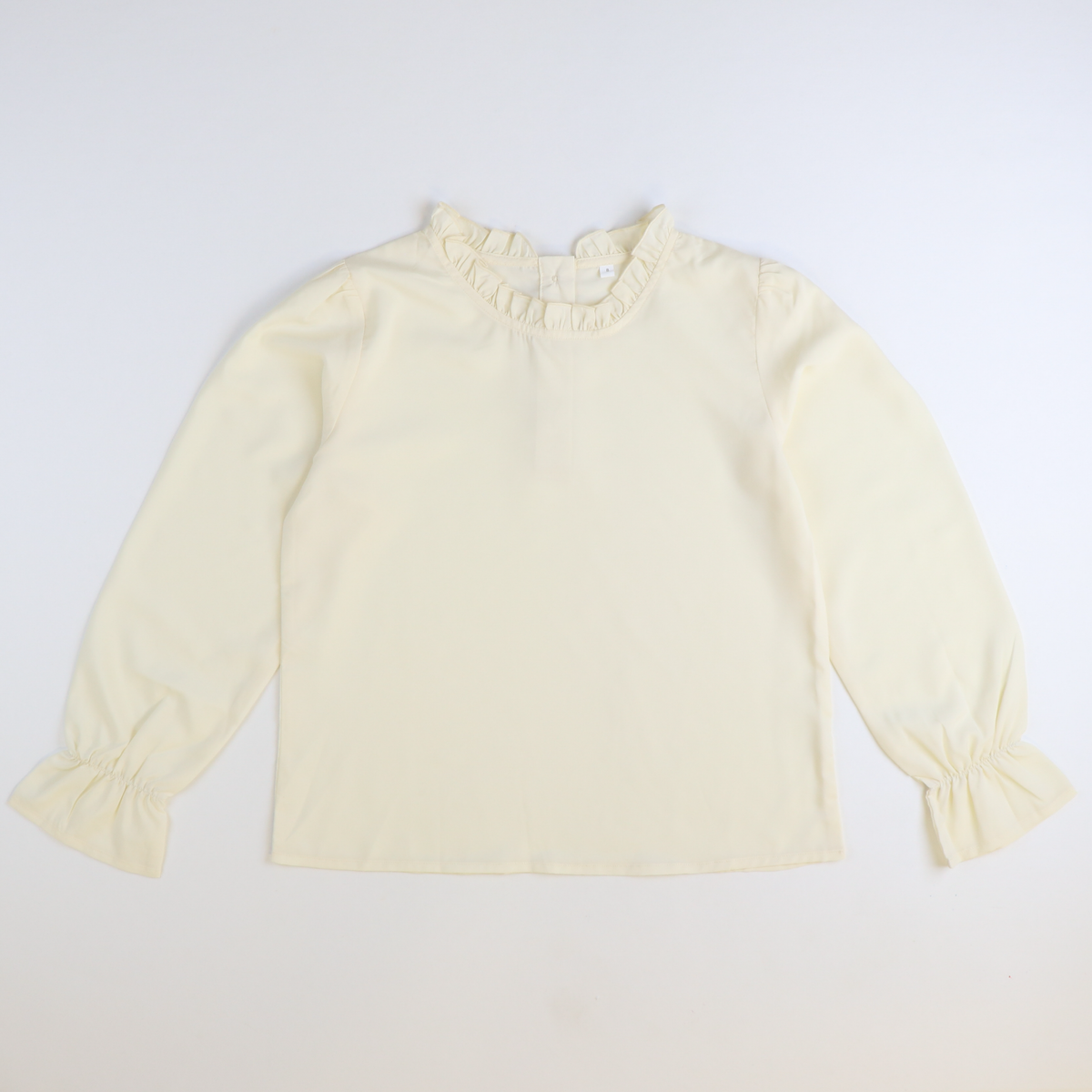 Cream Pleated Neck Long Sleeve Blouse - Stellybelly