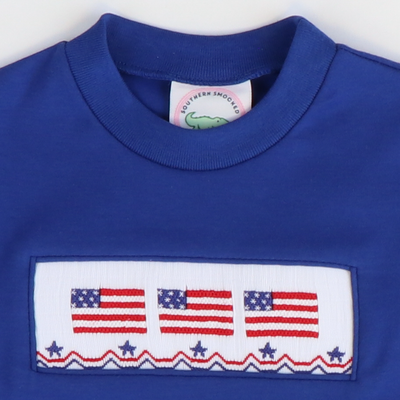 Smocked Flags Short Sleeve Royal Blue Knit Shirt - Stellybelly