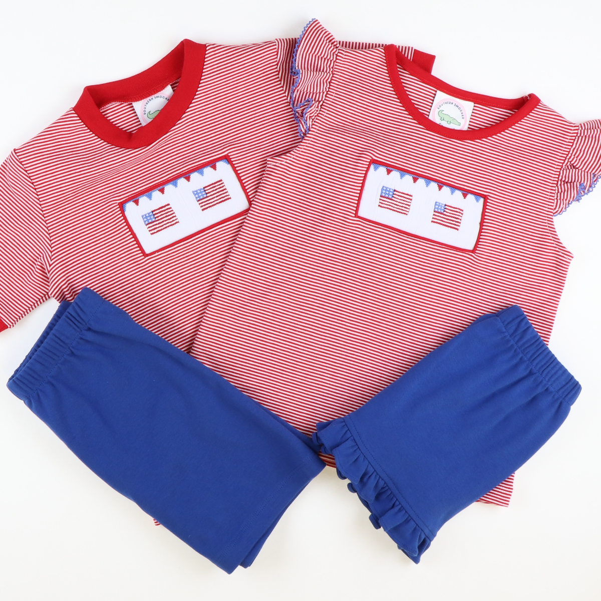 Smocked Stars and Stripes Knit Top and Ruffle Shorts Set - Stellybelly