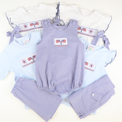 Smocked Flags and Fireworks Light Blue Knit Top - Stellybelly