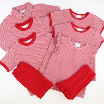 Out & About Boy Shirt - Red Micro Stripe Knit - Stellybelly