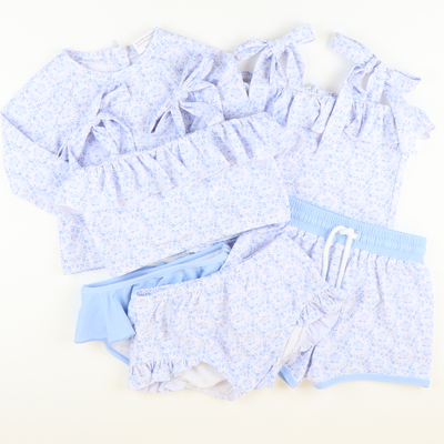 Chinoiserie Blue Ruffle & Ties One-Piece Swimsuit - Stellybelly