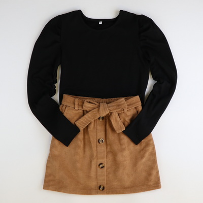 Caramel Corduroy Belted Skirt - Stellybelly