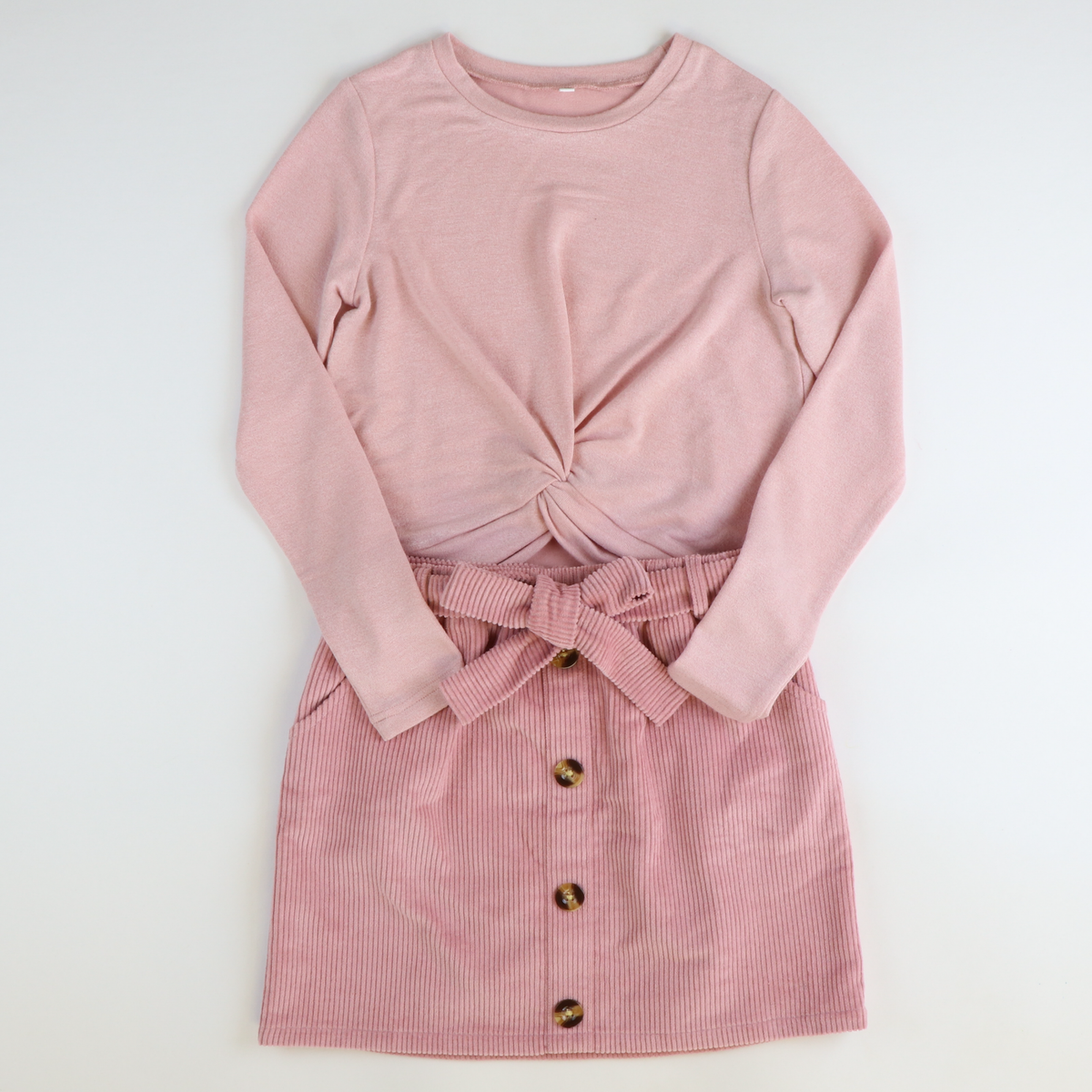 Blush Knotted Waist Long Sleeve Blouse - Stellybelly