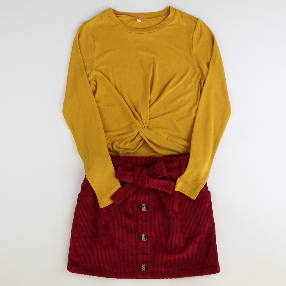 Mustard Knotted Waist Long Sleeve Blouse - Stellybelly