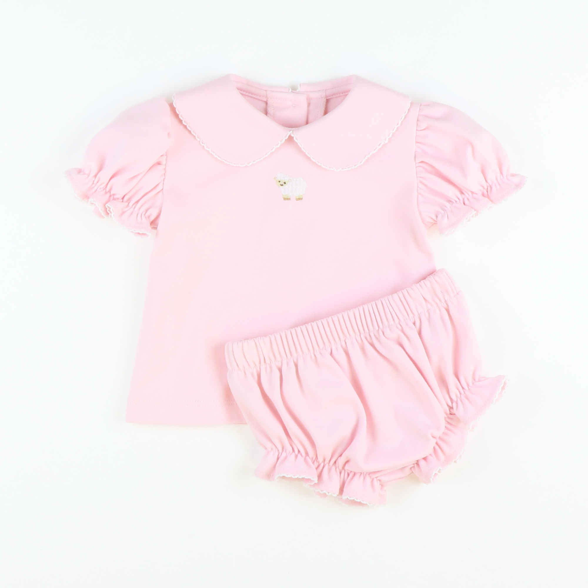 Embroidered Lamb Knit Set - Light Pink - Stellybelly