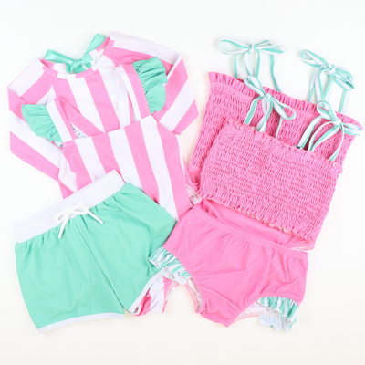 Preppy Pink & Green Smocked One-Piece Swimsuit - Stellybelly