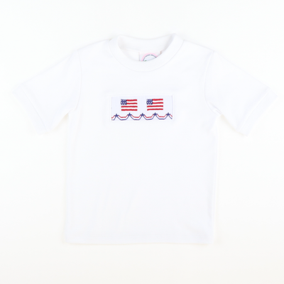 Smocked Liberty Short Sleeve White Knit Shirt - Stellybelly