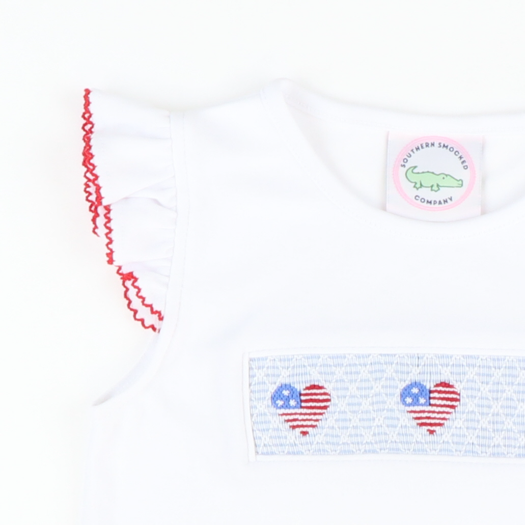 Smocked Patriotic Hearts White Knit Top - Stellybelly