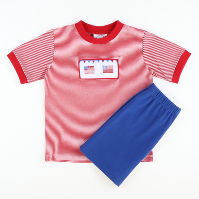 Smocked Stars and Stripes Knit Shirt and Shorts Set - Stellybelly