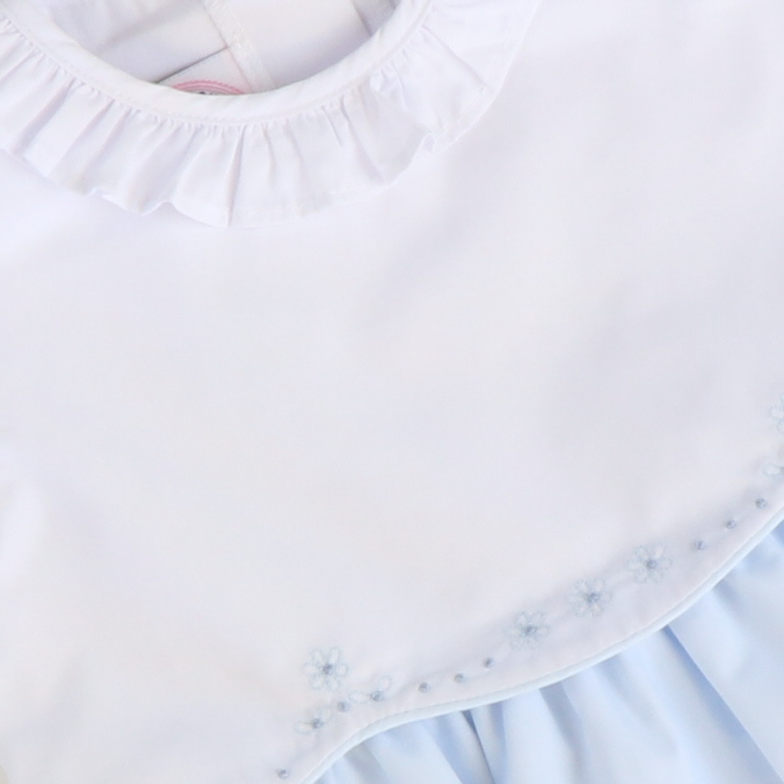 Embroidered Ruffle Girl Bubble - Light Blue - Stellybelly