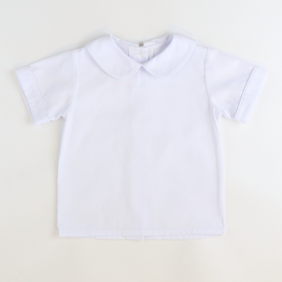Boys Signature S/S Rounded Collar Shirt - White Pique - Stellybelly