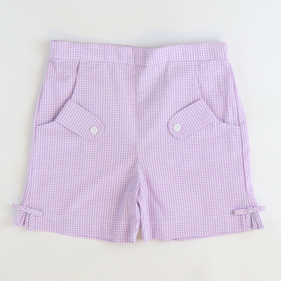 Bow Shorts - Lavender Mini Check Seersucker - Stellybelly