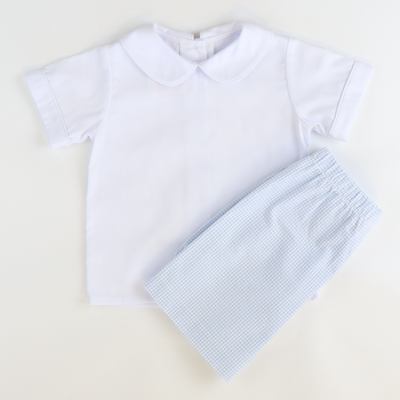 Boys Signature S/S Rounded Collar Shirt - White Pique - Stellybelly