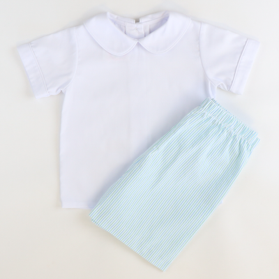 Boys Signature S/S Rounded Collar Shirt - White Pique - Stellybelly
