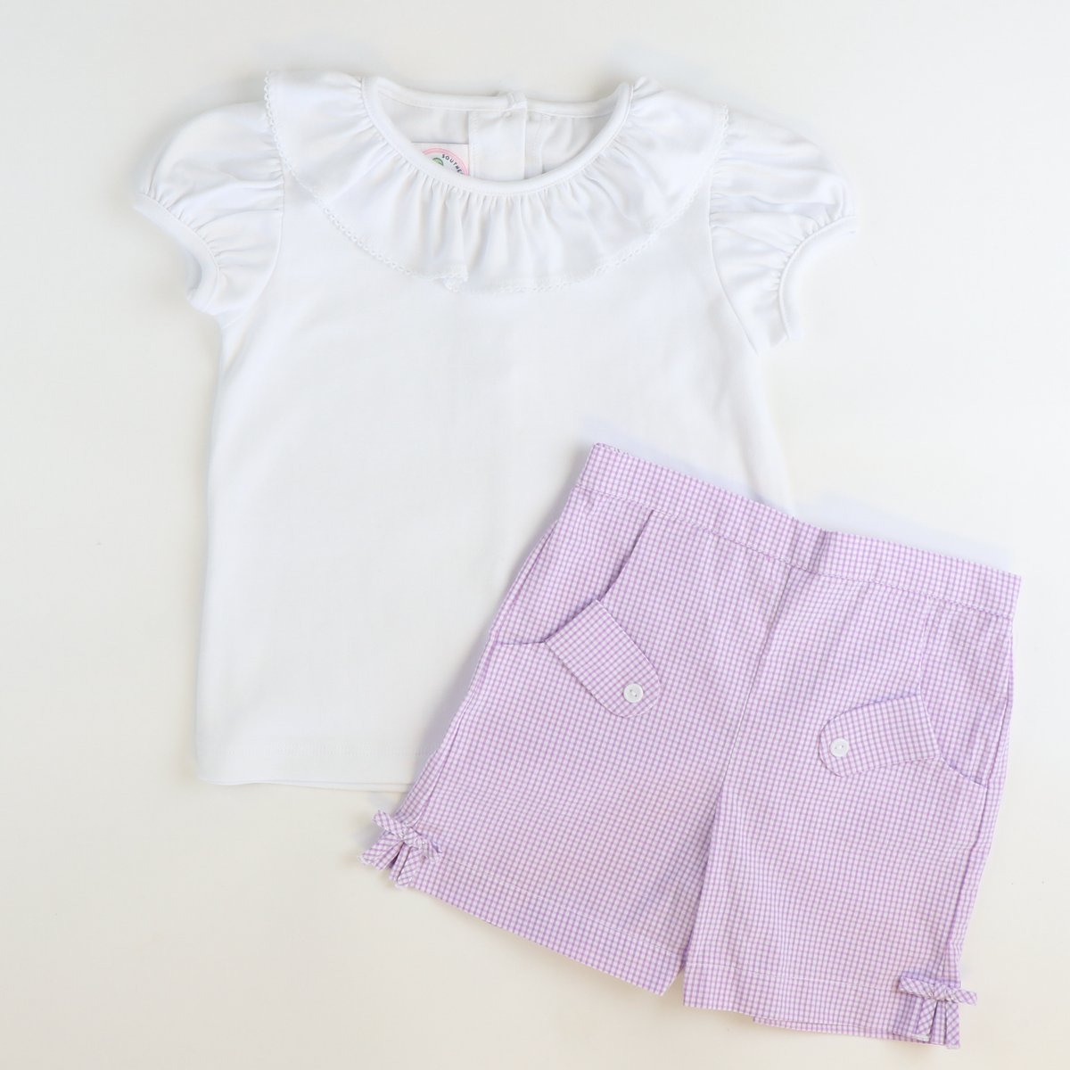 Bow Shorts - Lavender Mini Check Seersucker - Stellybelly