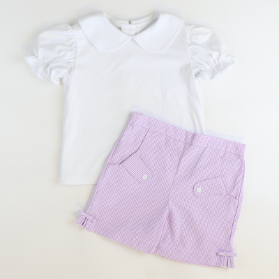 Bow Shorts - Lavender Mini Check Seersucker - Stellybelly