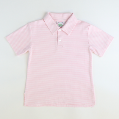 Signature Short Sleeve Polo - Pink Micro Stripe Knit - Stellybelly
