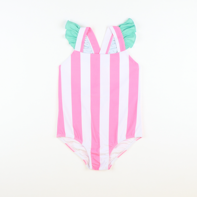 Preppy Pink Stripes Ruffle One-Piece Swimsuit - Stellybelly