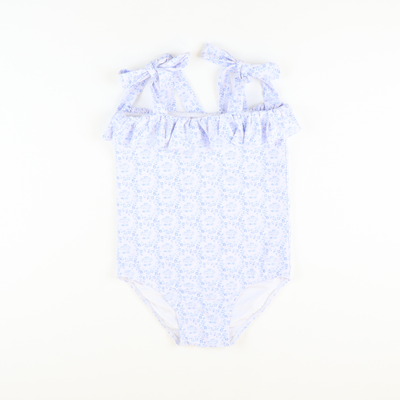 Chinoiserie Blue Ruffle & Ties One-Piece Swimsuit - Stellybelly
